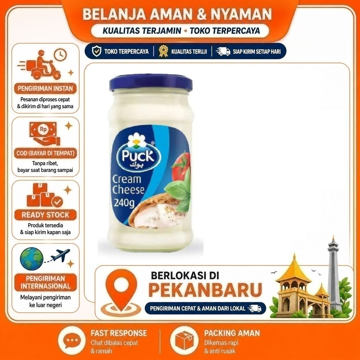 [SDW] pekanbaru/Keju Oles PUCK Cream Cheese 240g - Lembut, Kenyal, dan Mudah Dibentuk - Selai Roti