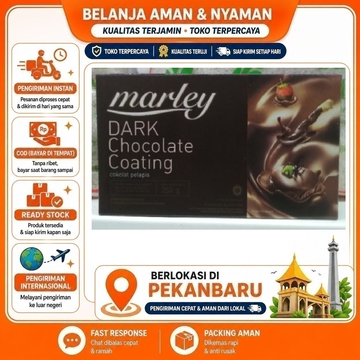 [SDW] pekanbaru/250 Gram Marley Dark Chocolate Coating Cokelat Pelapis Hitam Bahan Dekorasi Kue Cake