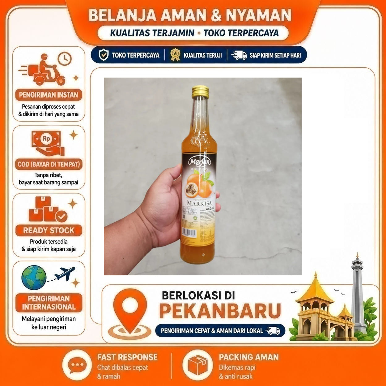 [SDW] pekanbaru/460ml Marjan Boudoin Markisa Sirup Minuman Passion Fruit Syrup Kemasan Botol Kaca