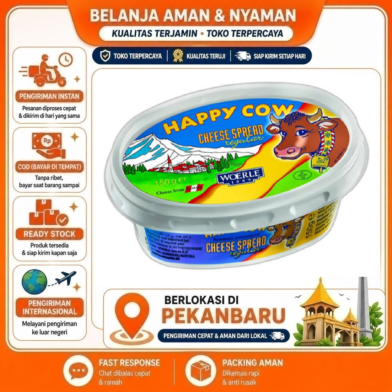 [SDW] pekanbaru/150 gr Happy Cow Cheese Spread Olesan Keju Selai Roti Bahan Kue Baking Mix Sandwich