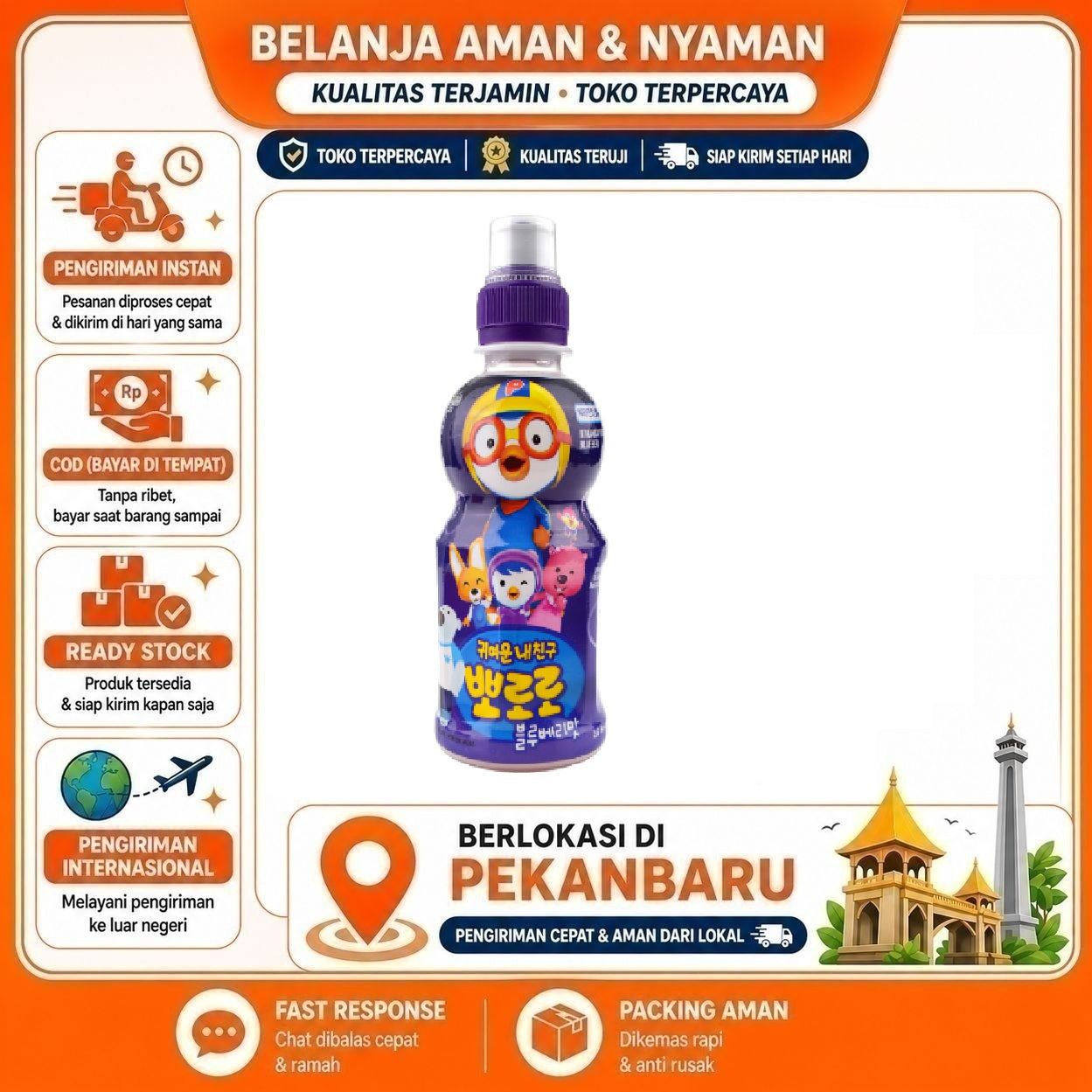 [SDW] pekanbaru/235ml Pororo Blueberry Flavour Minuman Anak Rasa Buah Bluberi Kemasan Botol Praktis