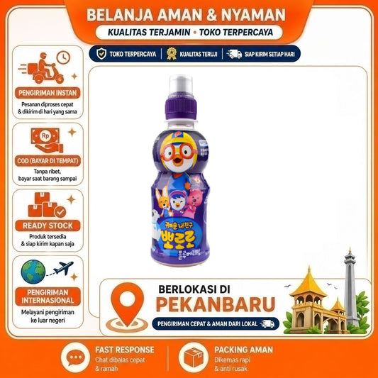 Pekanbaru 235ml Pororo Blueberry Flavour Minuman Anak Rasa Buah Bluberi Kemasan Botol Praktis
