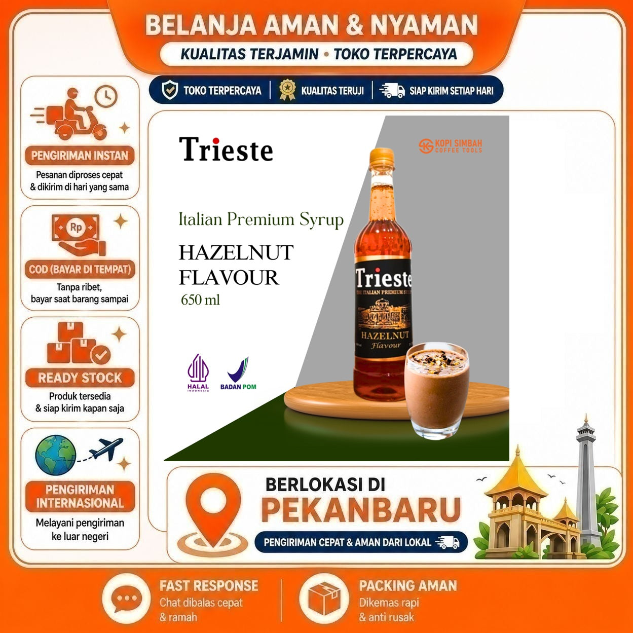 [SDW] pekanbaru/650ml Trieste Hazelnut Flavour The Italian Premium Syrup Sirup Bahan Minuman Halal