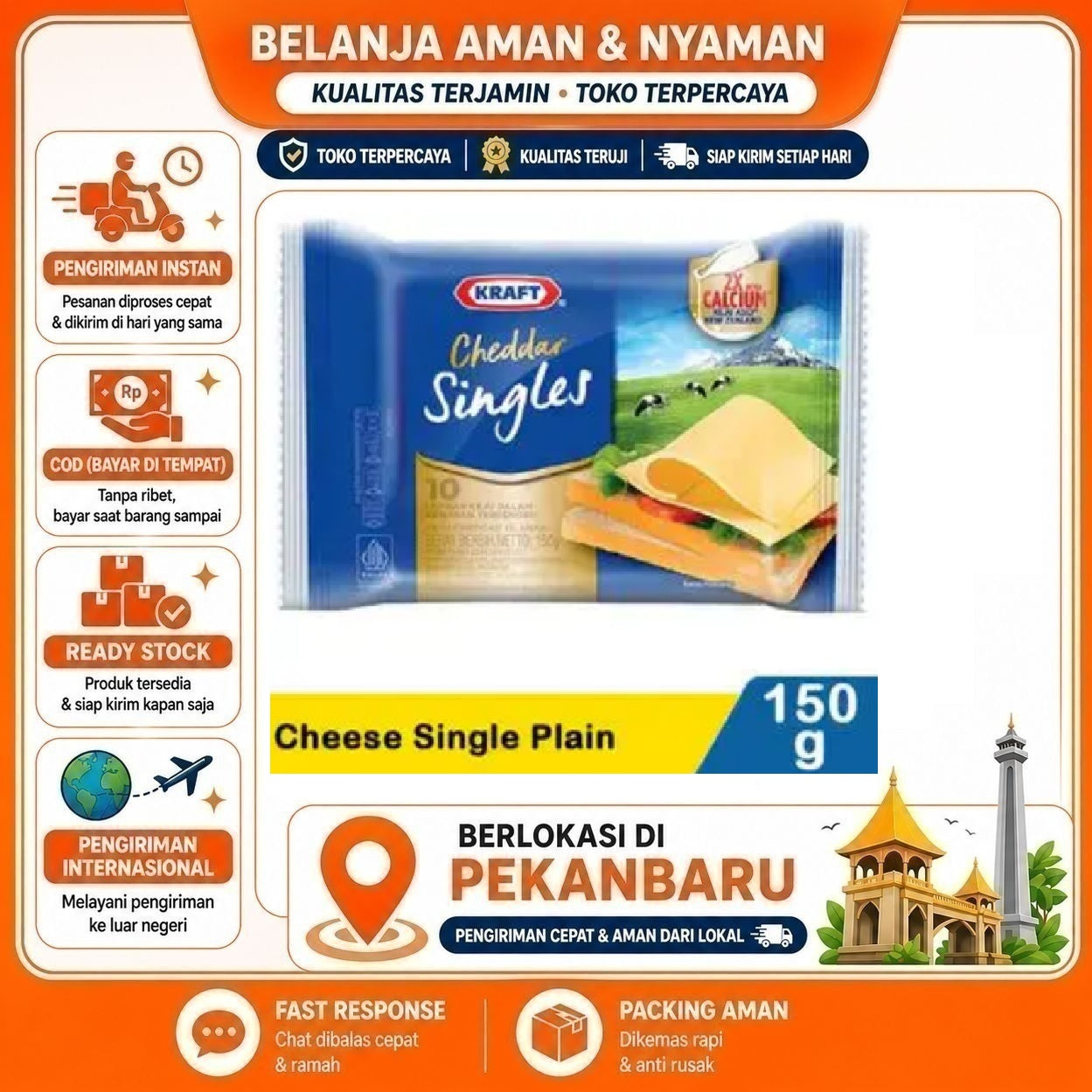 [SDW] pekanbaru/10 Lembar Kraft Cheddar Singles Lembaran Keju Cedar Olahan Bahan Makanan Praktis 10s