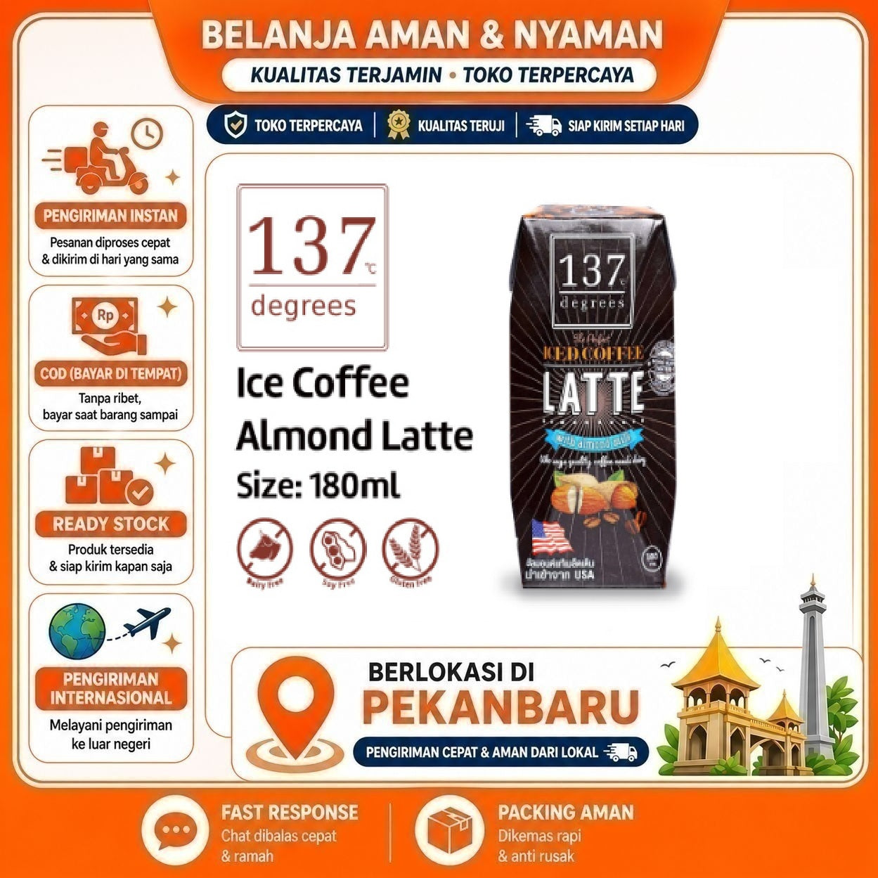 [SDW] pekanbaru/180ml 137 Degrees Iced Coffee Latte With Almond Milk Susu Non-Dairy Kacang Kopi Late