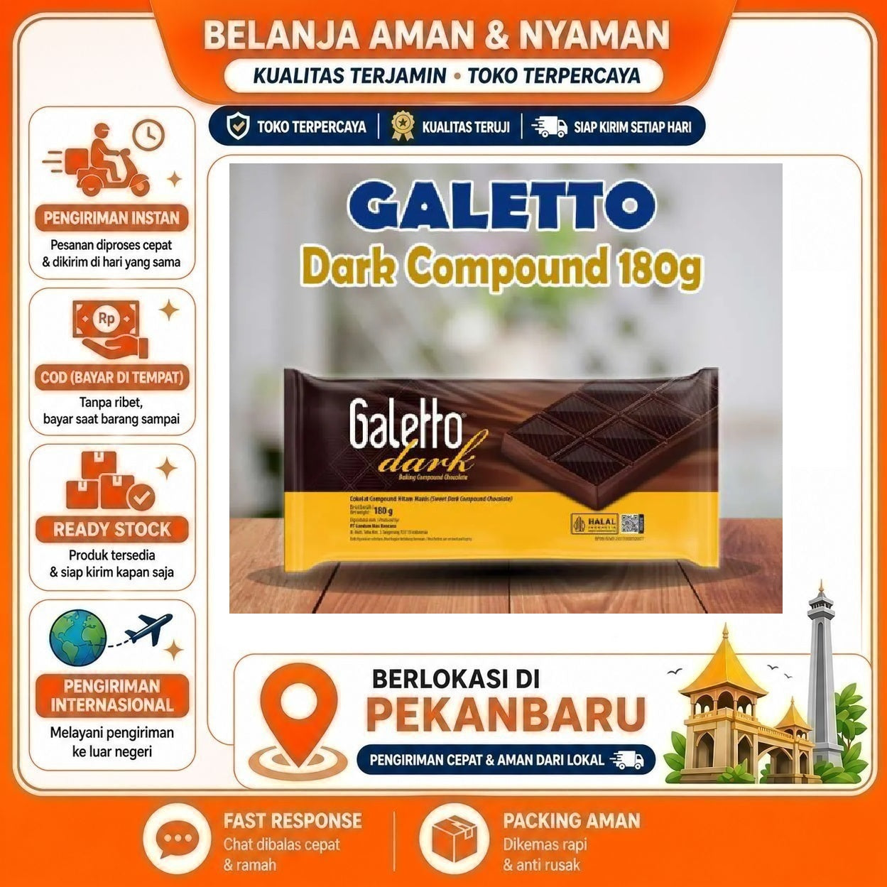 [SDW] pekanbaru/180 Gram Galetto Dark Baking Compound Chocolate Cokelat Hitam Manis Bahan Kue Halal