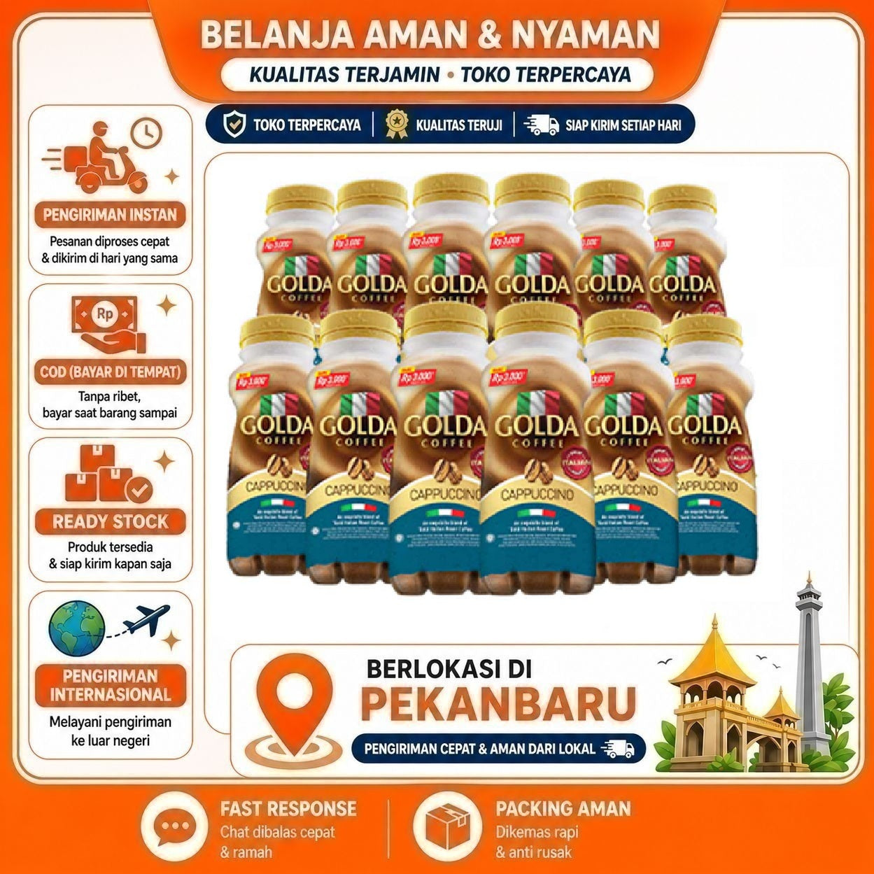 [SDW] pekanbaru/12 Botol @200ml Golda Cappuccino Minuman Kopi Coffee Drink Kemasan Botol Plastik