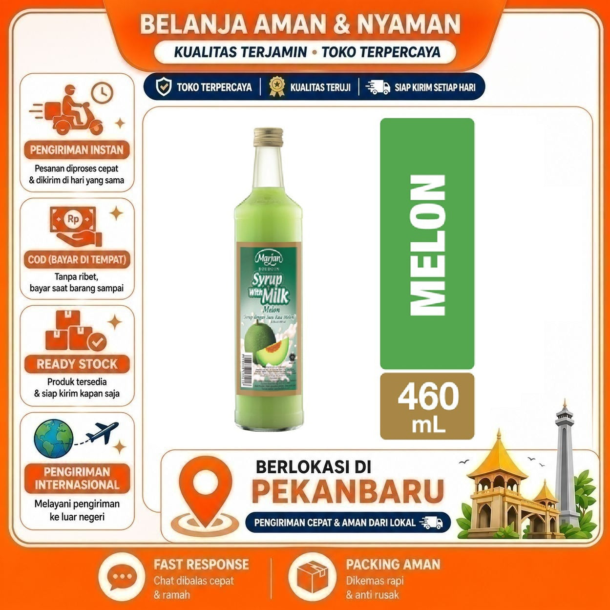 [SDW] pekanbaru/460ml Marjan Boudoin Syrup With Milk Melon Flavor Sirup Susu Rasa Buah Melon Halal