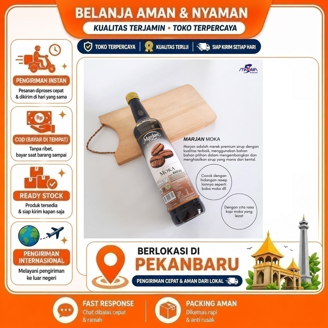 [SDW] pekanbaru/460ml Marjan Boudoin Moka Sirup Minuman Mocca Syrup Bahan Campuran Minuman Halal