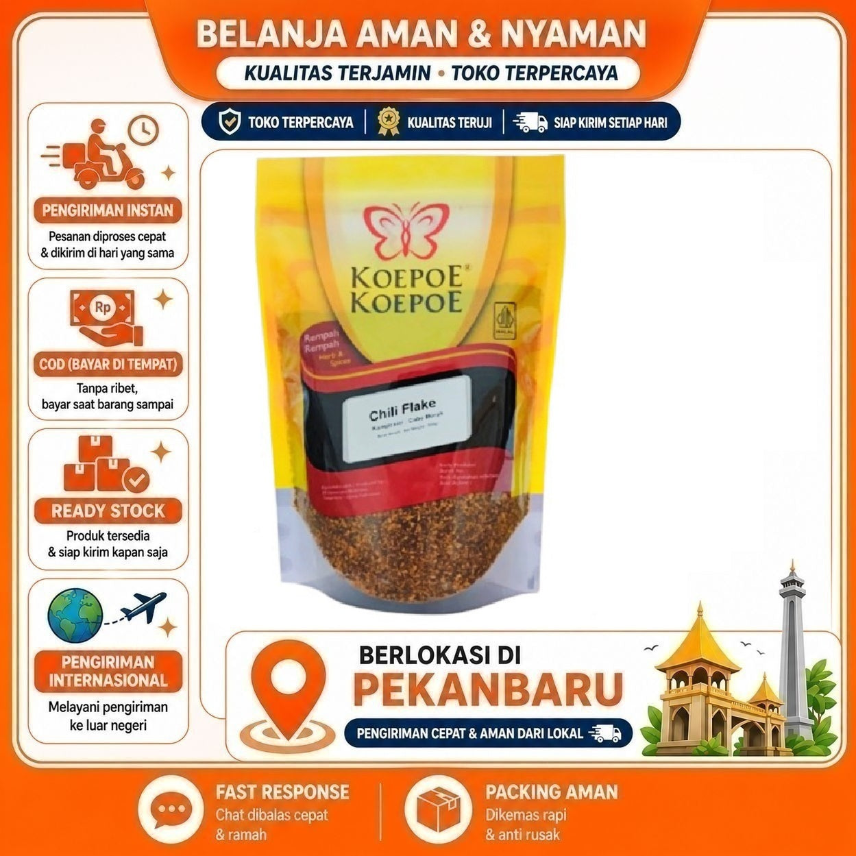 [SDW] pekanbaru/1 kg Koepoe Koepoe Chili Flake Komposisi Cabe Merah Rempah-rempah Bumbu Masak Instan