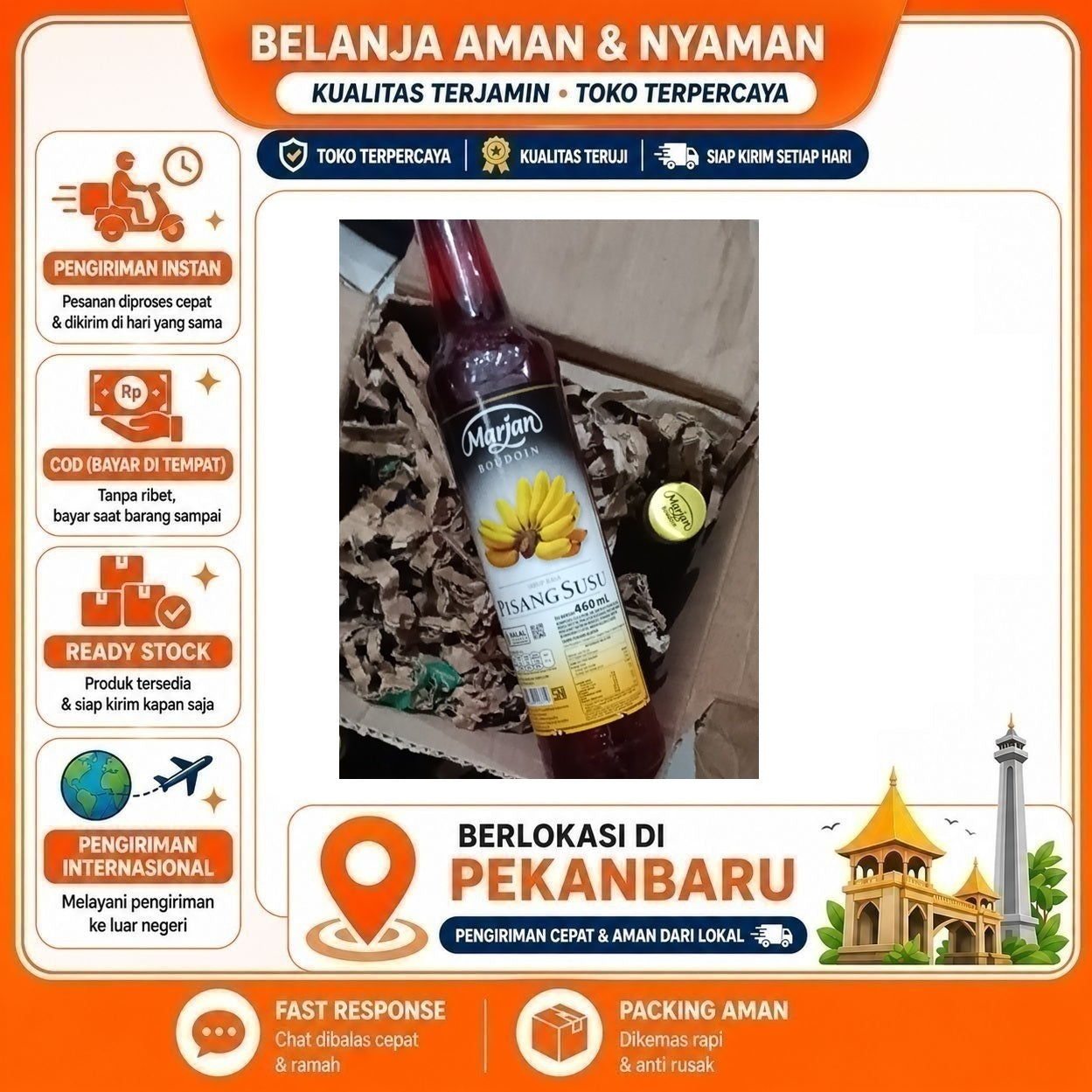[SDW] pekanbaru/460ml Marjan Boudoin Sirup Rasa Pisang Susu Banana Milk Syrup Bahan Minuman Halal