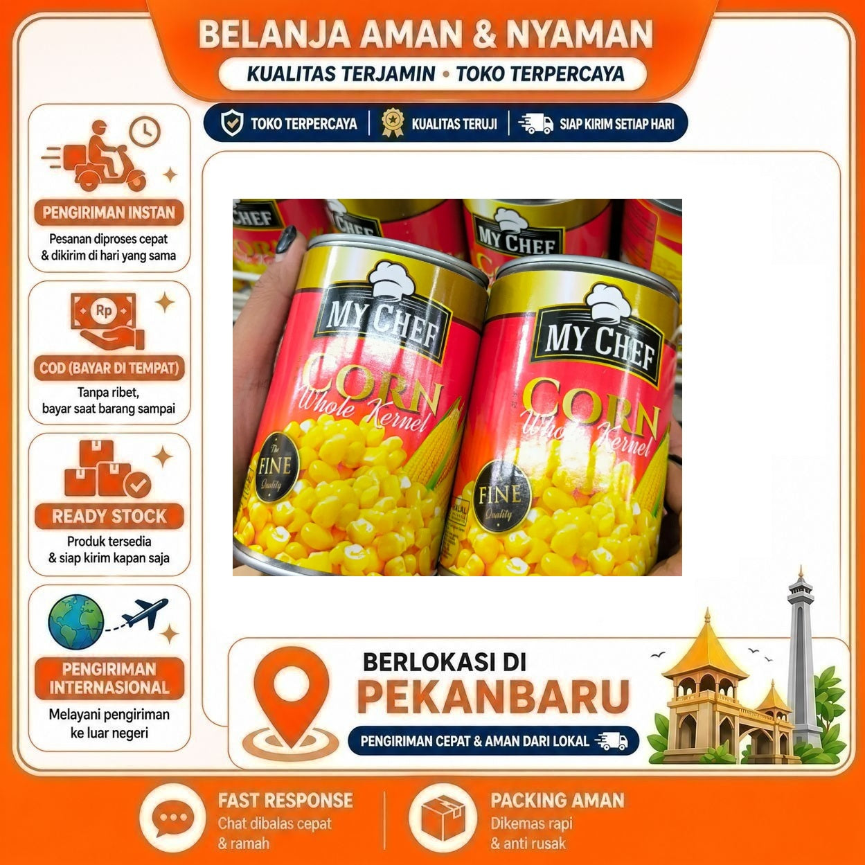 [SDW] pekanbaru/425 Gram My Chef Corn Whole Kernel Fine Quality Jagung Utuh Dalam Kemasan Kaleng