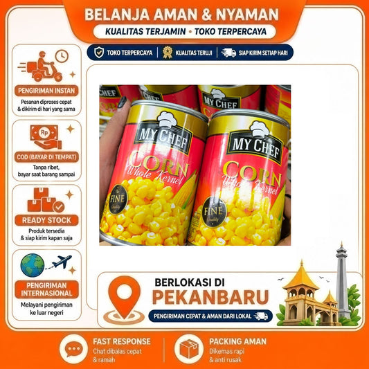 Pekanbaru 425 Gram My Chef Corn Whole Kernel Fine Quality Jagung Utuh Dalam Kemasan Kaleng