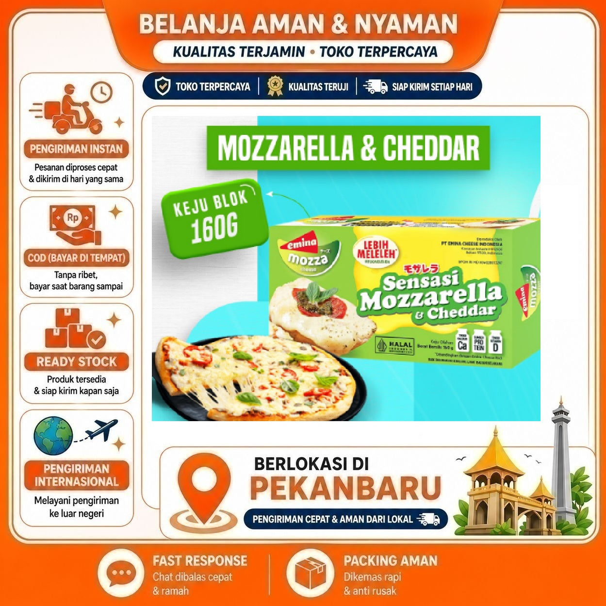 [SDW] pekanbaru/160 Gram Keju Mozzarella Emina Mozza Cheese Rasa Gurih Ideal Untuk Pizza Pekanbaru