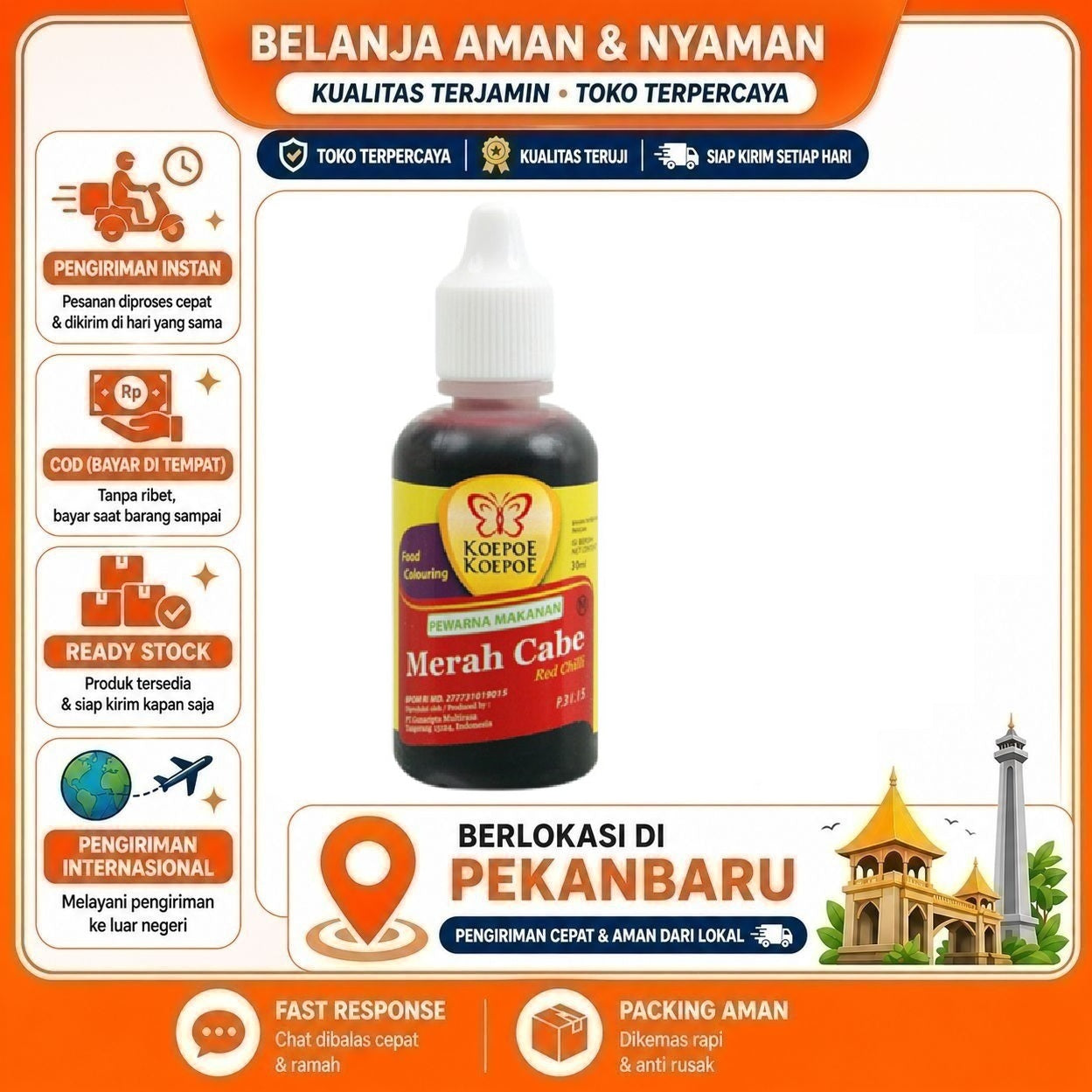 [SDW] pekanbaru/30ml Koepoe Koepoe Pewarna Makanan Merah Cabe Red Chilli Bahan Kue Cake Food Halal