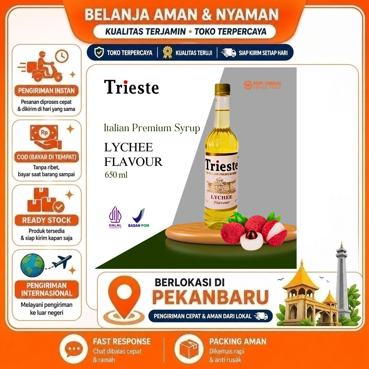 [SDW] pekanbaru/650ml Trieste Lychee Flavour The Italian Premium Syrup Sirup Minuman Rasa Leci Halal