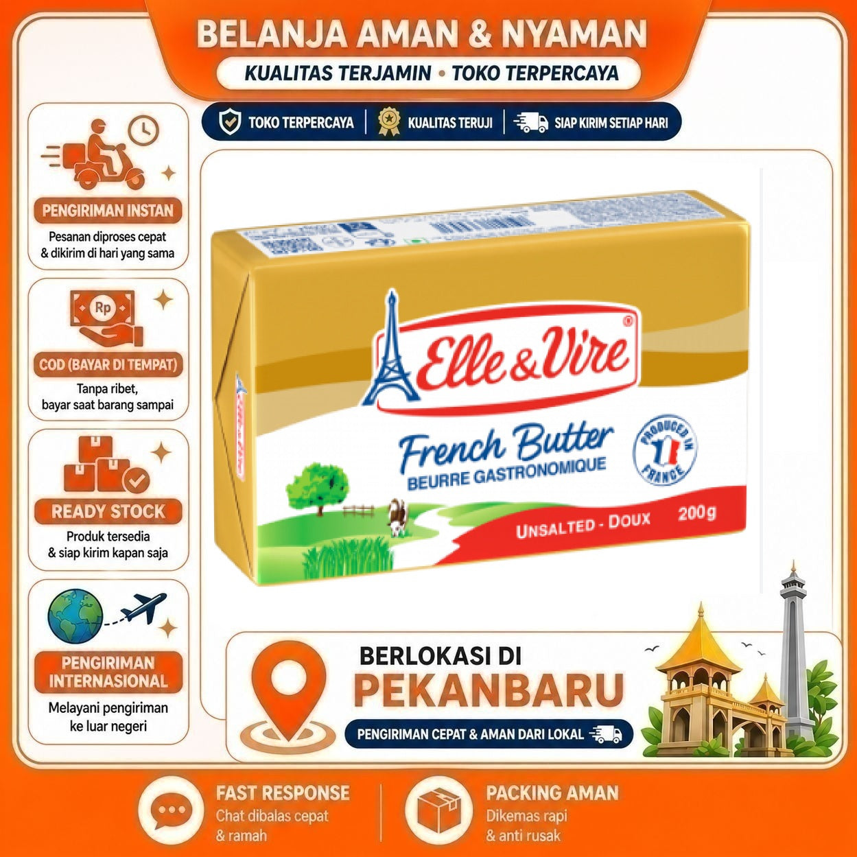 [SDW] pekanbaru/200 gr Elle & Vire Unsalted French Butter Beurre Gastronomique Mentega Tawar Halal