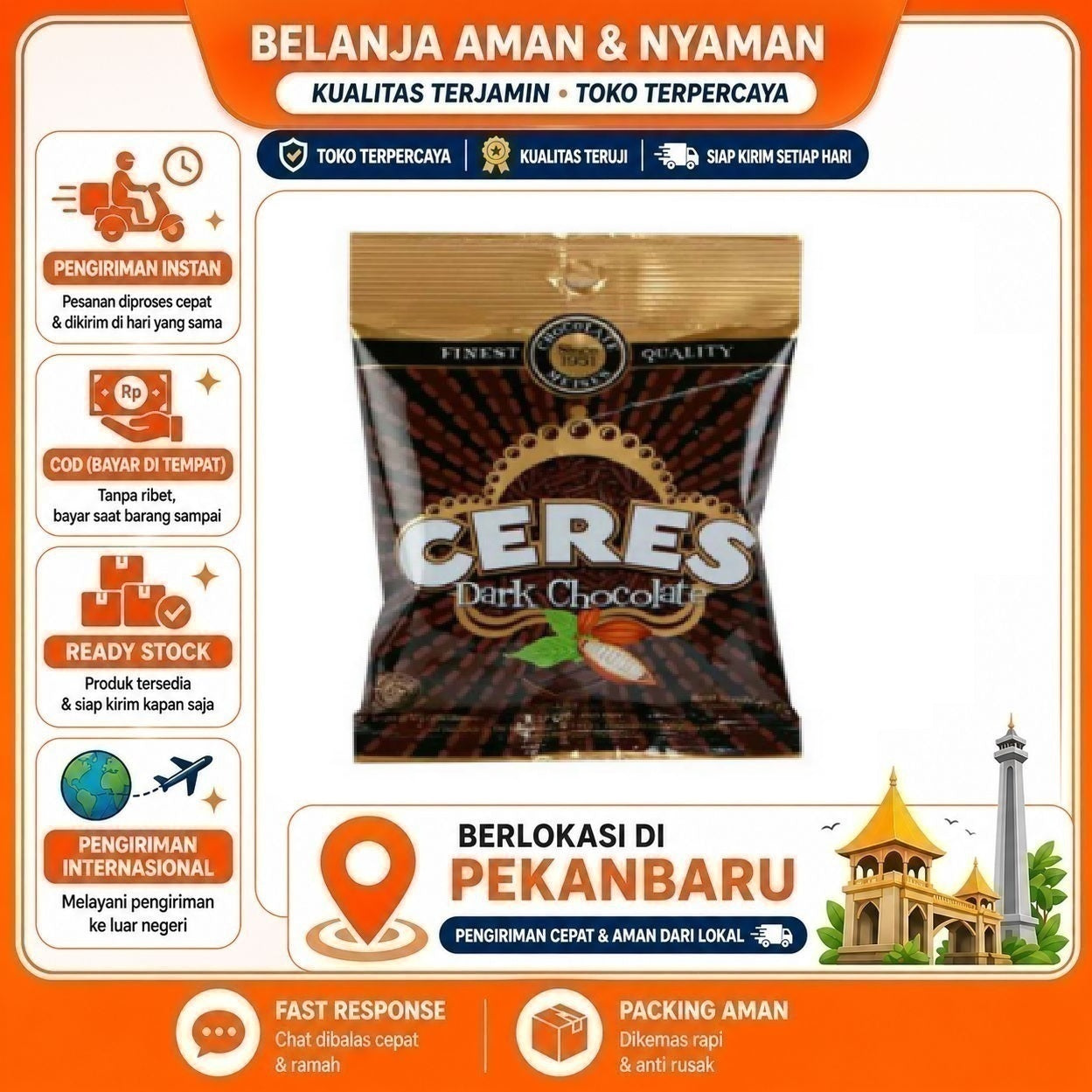 [SDW] pekanbaru/75 Gram Ceres Dark Chocolate Meses Coklat Hitam Cokelat Bahan Dekorasi Kue Roti Cake