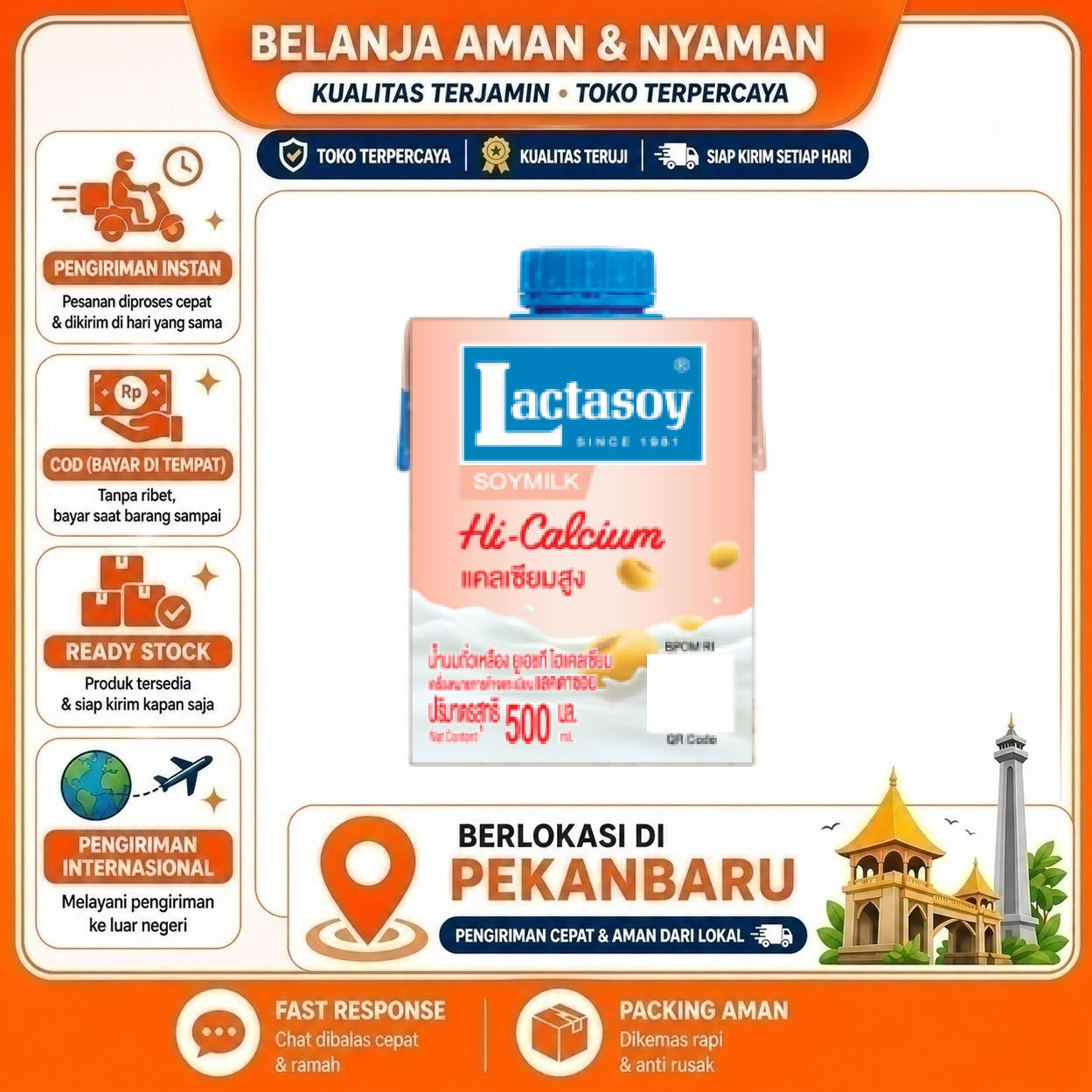 [SDW] pekanbaru/500ml Lactasoy Hi-Calcium Soymilk Minuman Nabati Susu Non-Dairy Kacang Kedelai Halal