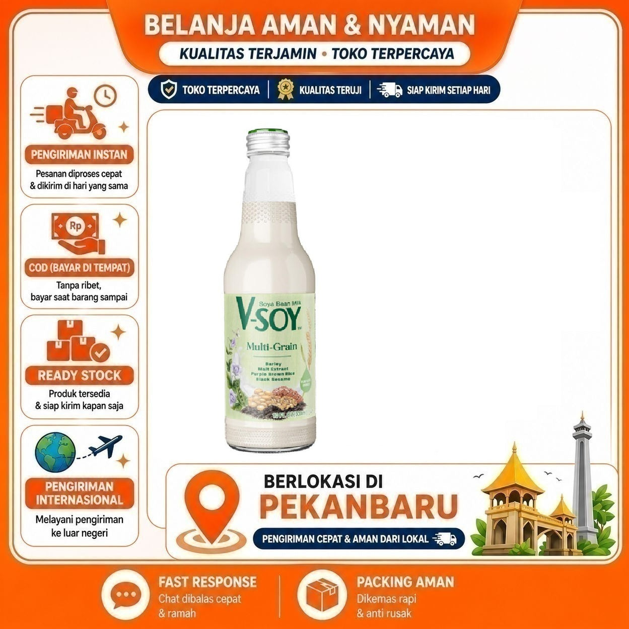 [SDW] pekanbaru/300ml V-soy Multi Grain Soya Bean Milk Minuman Susu Kacang Kedelai Soybean Halal