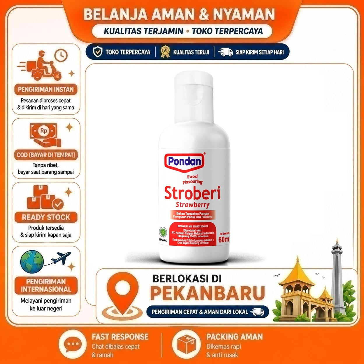 [SDW] pekanbaru/60ml Pondan Food Flavouring Strawberry Rasa Stroberi Bahan Campuran Perisa & Pewarna