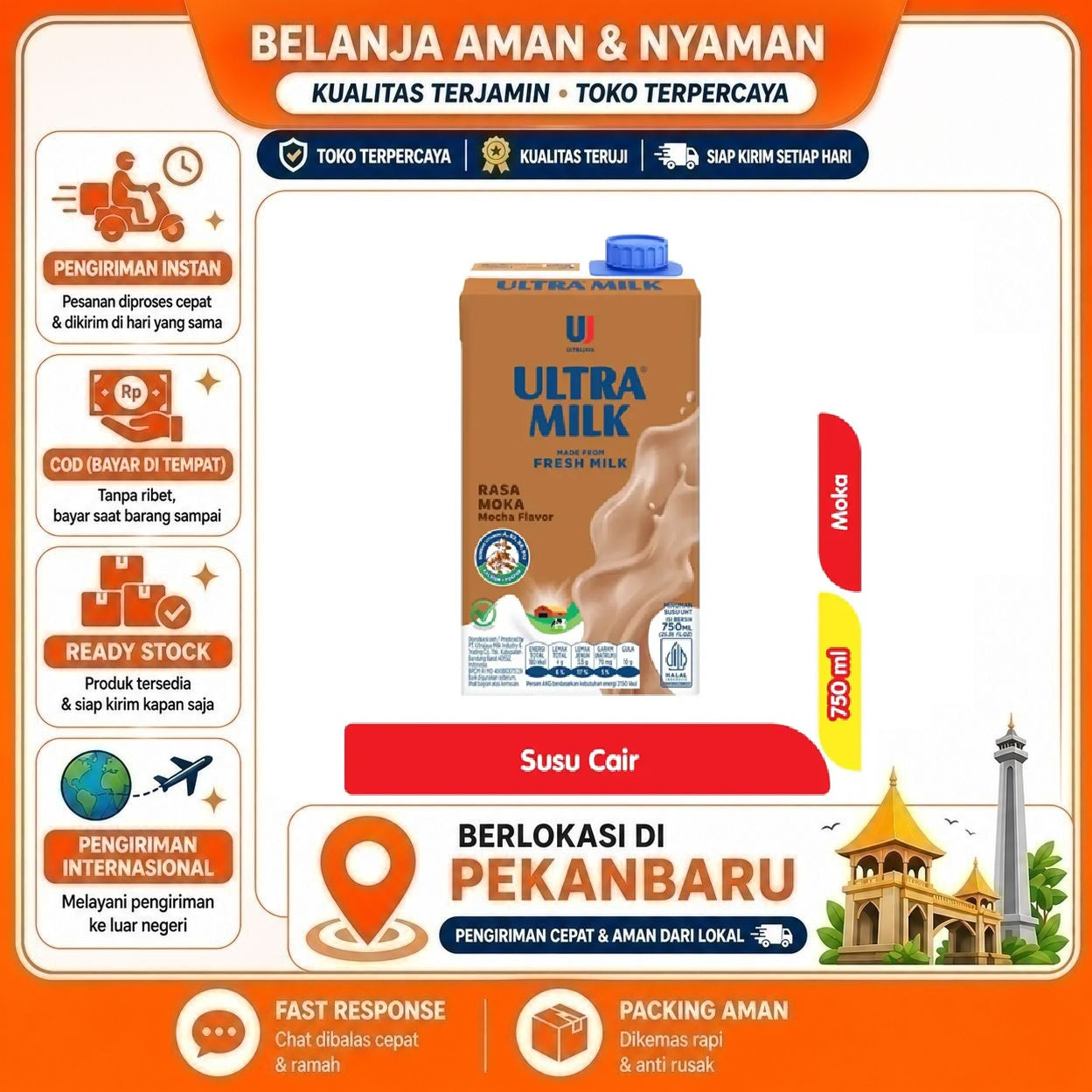 [SDW] pekanbaru/750ml Ultra Milk Susu Cair Rasa Moka Made From Fresh Milk Mocha Flavor Halal Enak