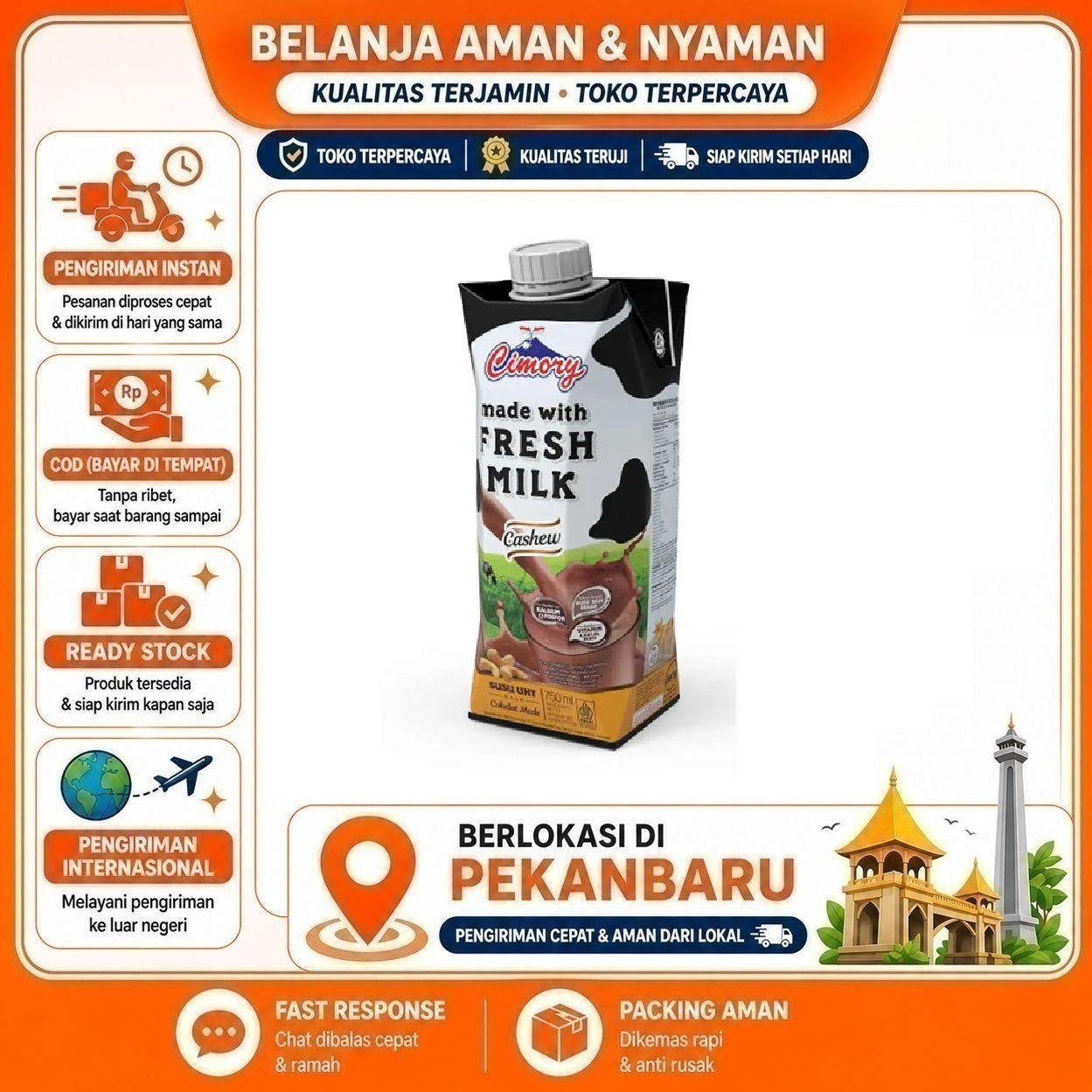 [SDW] pekanbaru/750ml Cimory Susu UHT Rasa Cashew Made With Fresh Milk Minuman Halal Bergizi Sehat