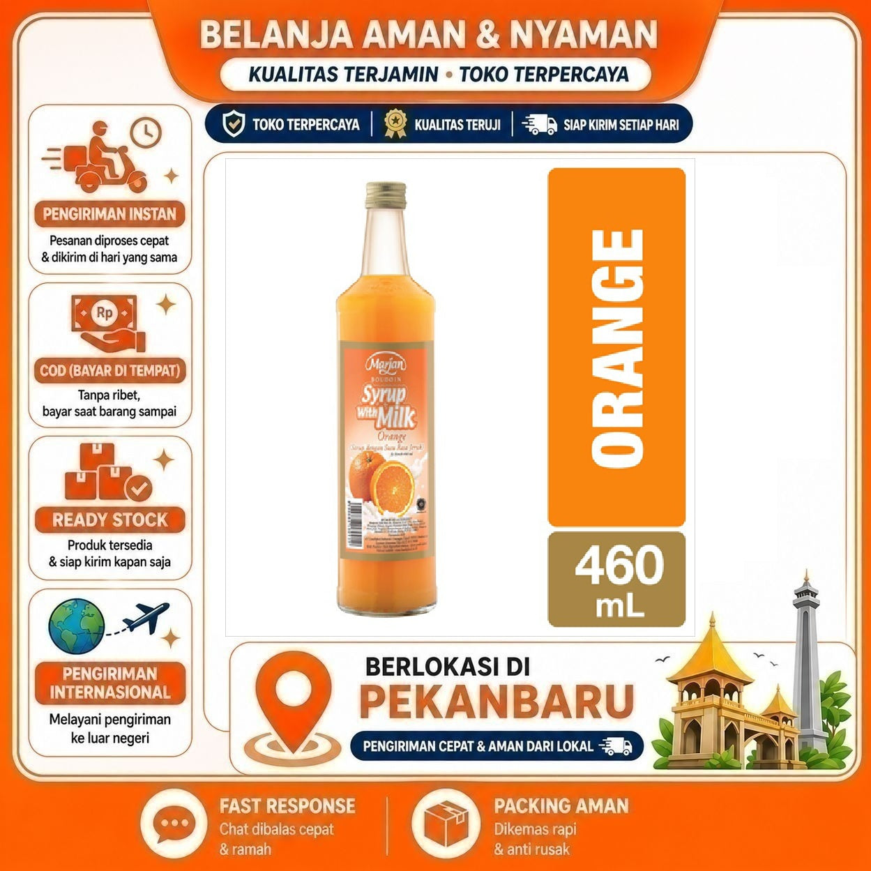 [SDW] pekanbaru/460ml Marjan Boudoin Syrup With Milk Orange Flavor Sirup Susu Rasa Buah Jeruk Halal