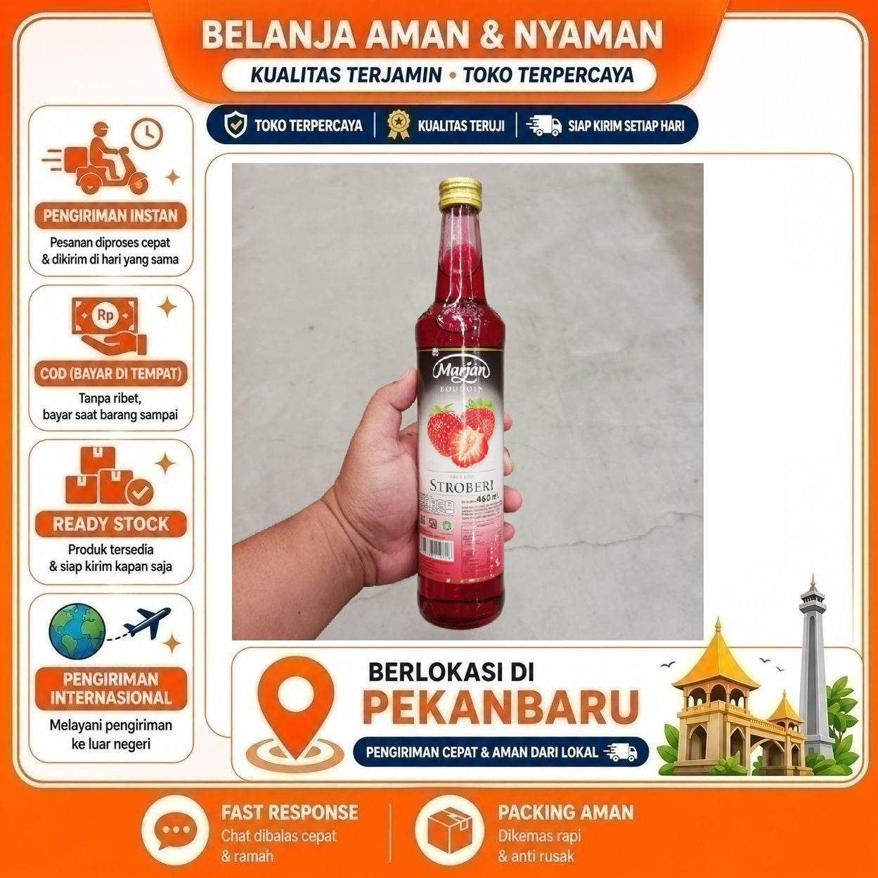 [SDW] pekanbaru/460ml Marjan Boudoin Stroberi Sirup Minuman Strawberry Syrup Bahan Minuman Halal