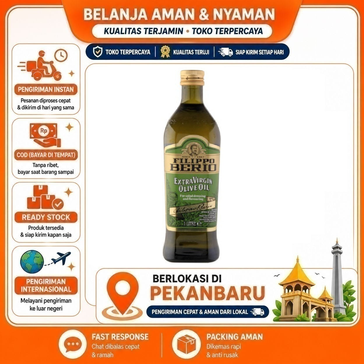 [SDW] pekanbaru/1 Liter Filippo Berio Extra Virgin Olive Oil For Salad Dressing & Flavouring Minyak