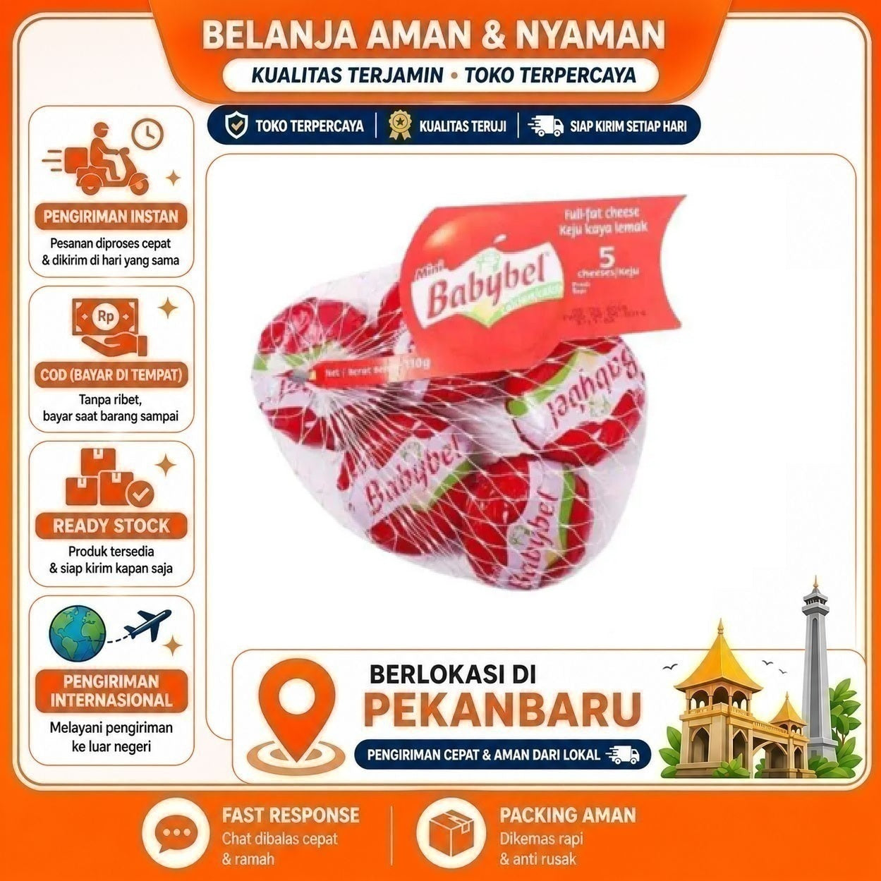 [SDW] pekanbaru/5 Pcs Babybel Keju Mini Red Wax 45% Fat 5s 110 gr Bel Cheese Camilan Sehat Makanan