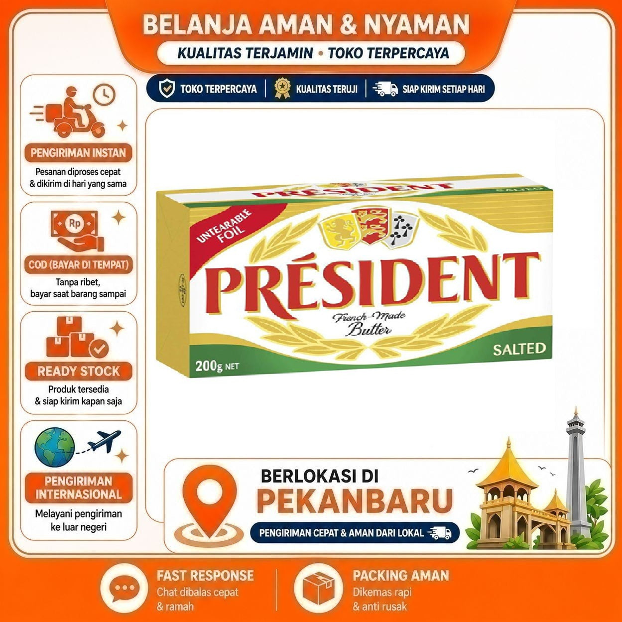[SDW] pekanbaru/200 gr President Salted French Butter Doux Mentega Asin Kebutuhan Memasak Halal New