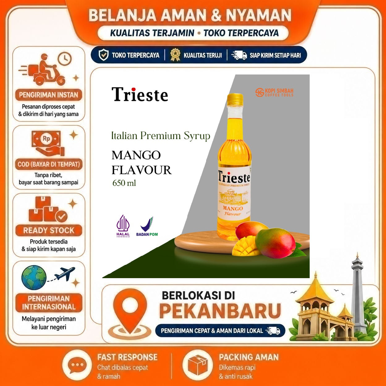 [SDW] pekanbaru/650ml Trieste Mango Flavour The Italian Premium Syrup Sirup Minuman Mangga Halal