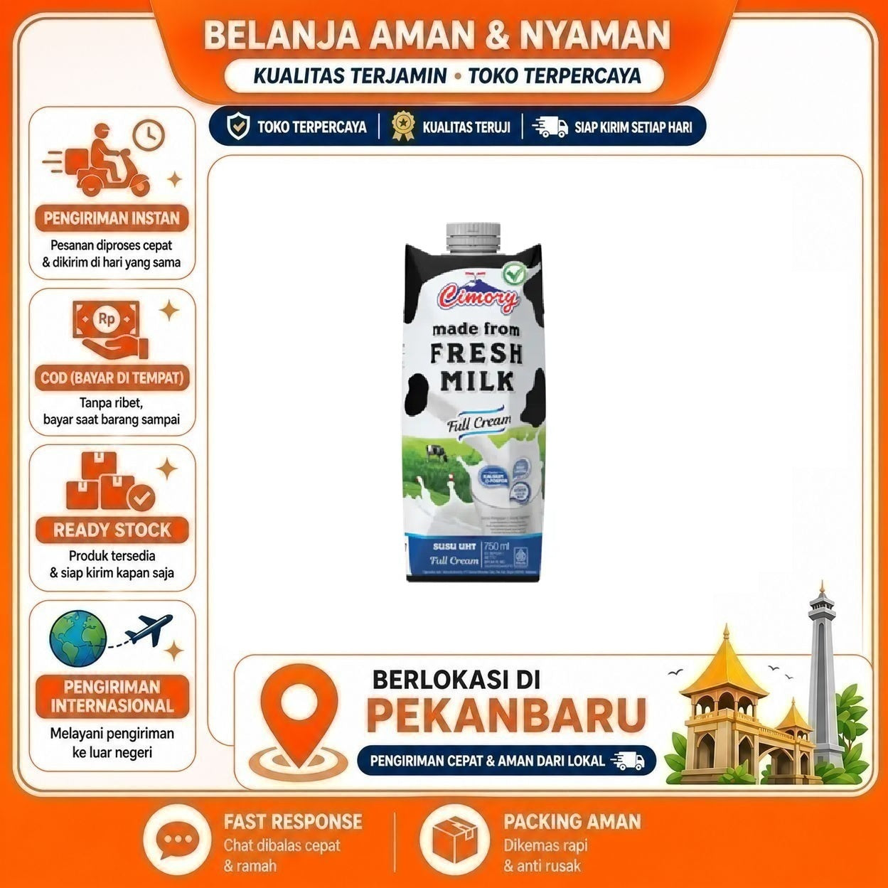 [SDW] pekanbaru/750ml Cimory Susu UHT Krim Penuh Made From Fresh Milk Full Cream Alami Segar Halal