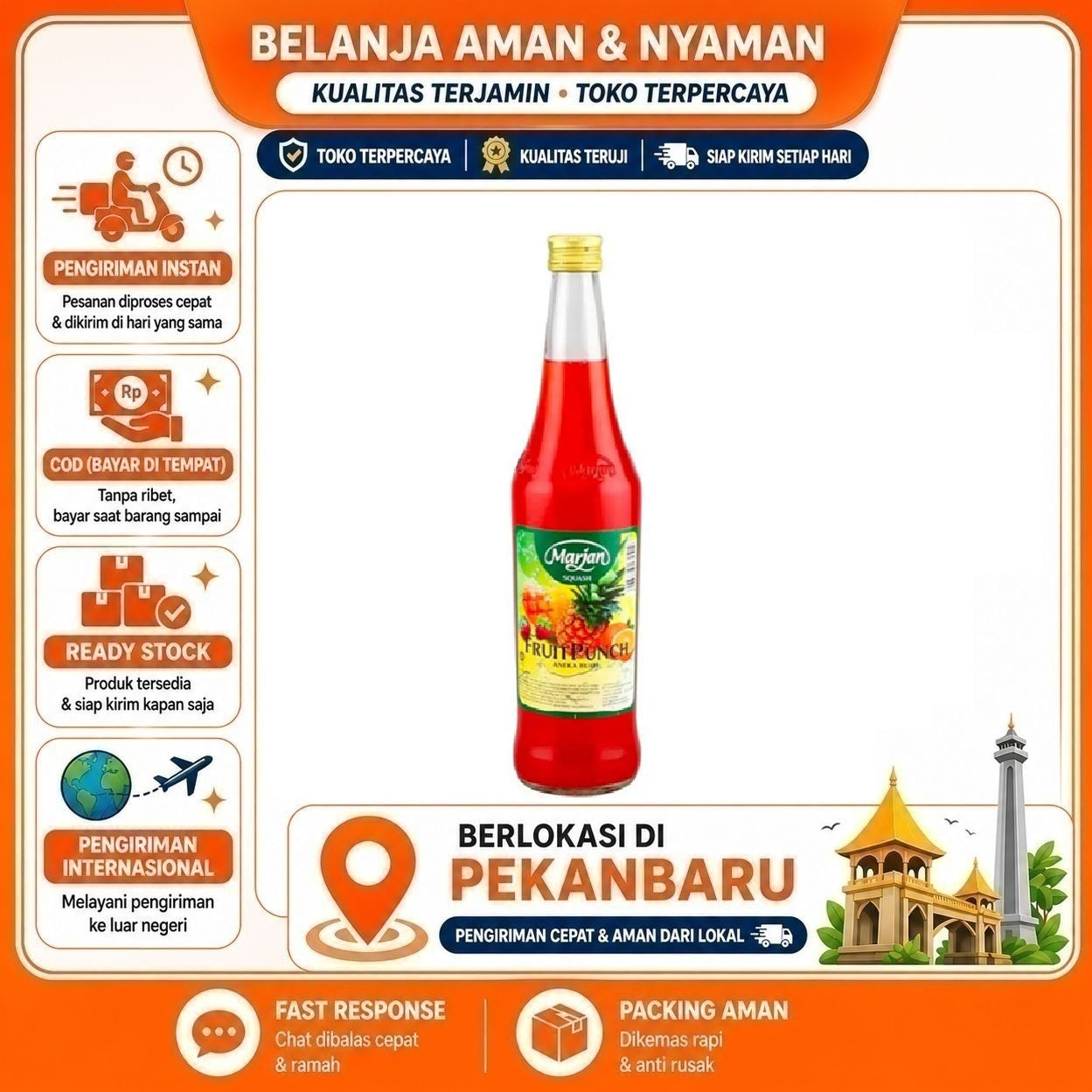 [SDW] pekanbaru/450ml Marjan Squash Sirup Rasa Fruit Punch Aneka Buah Bahan Minuman Syrup Halal Enak