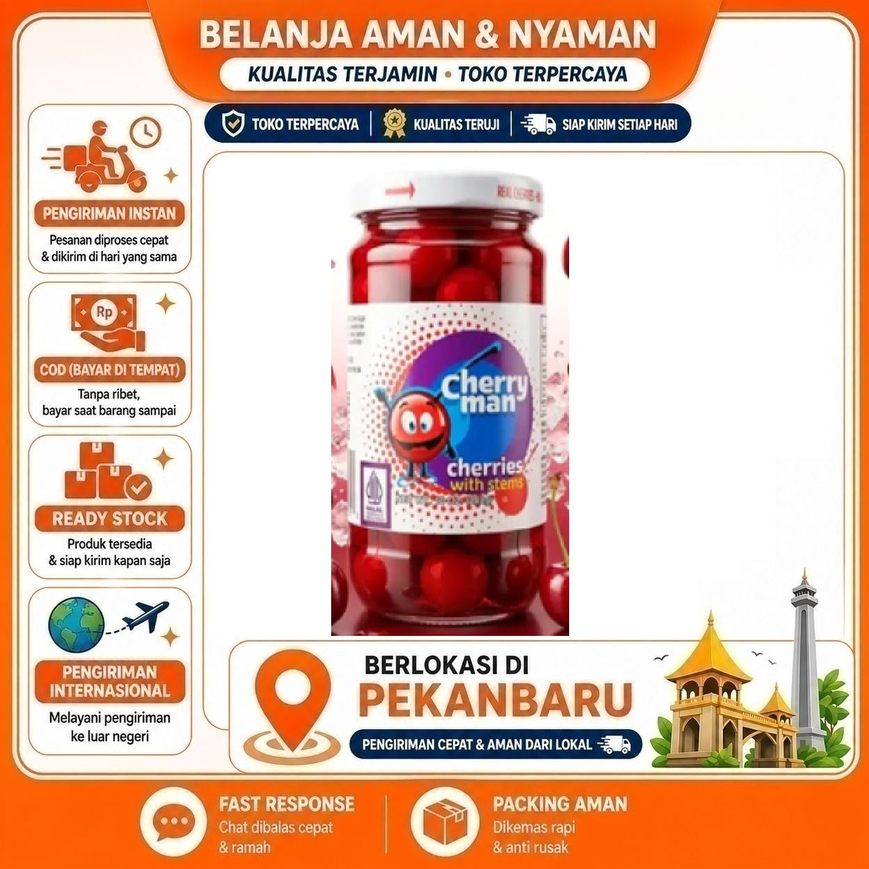 [SDW] pekanbaru/283 Gram Cherry Man Cherries With Stems Manisan Buah Ceri Merah Dengan Tangkai Halal