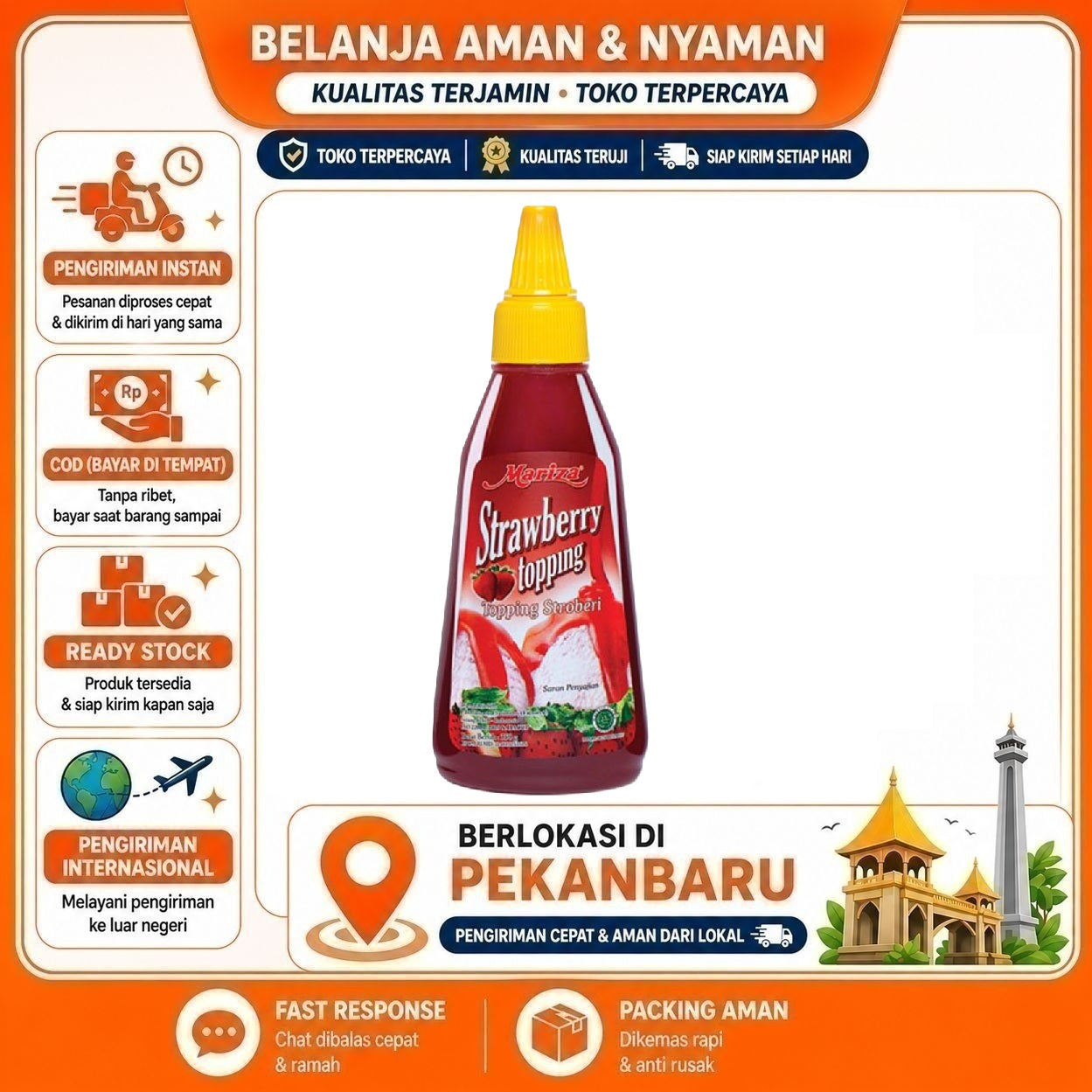 [SDW] pekanbaru/200 Gram Mariza Strawberry Topping Rasa Stroberi Bahan Dekorasi Kue Cake Mix Halal