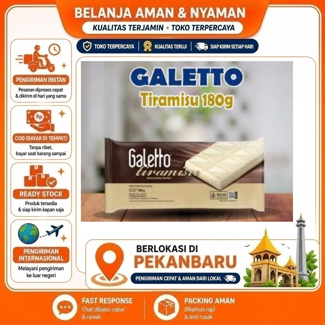 [SDW] pekanbaru/180 Gram Galetto Tiramisu Baking Chocolate Cokelat Bahan Dekorasi Kue Cake Mix Halal
