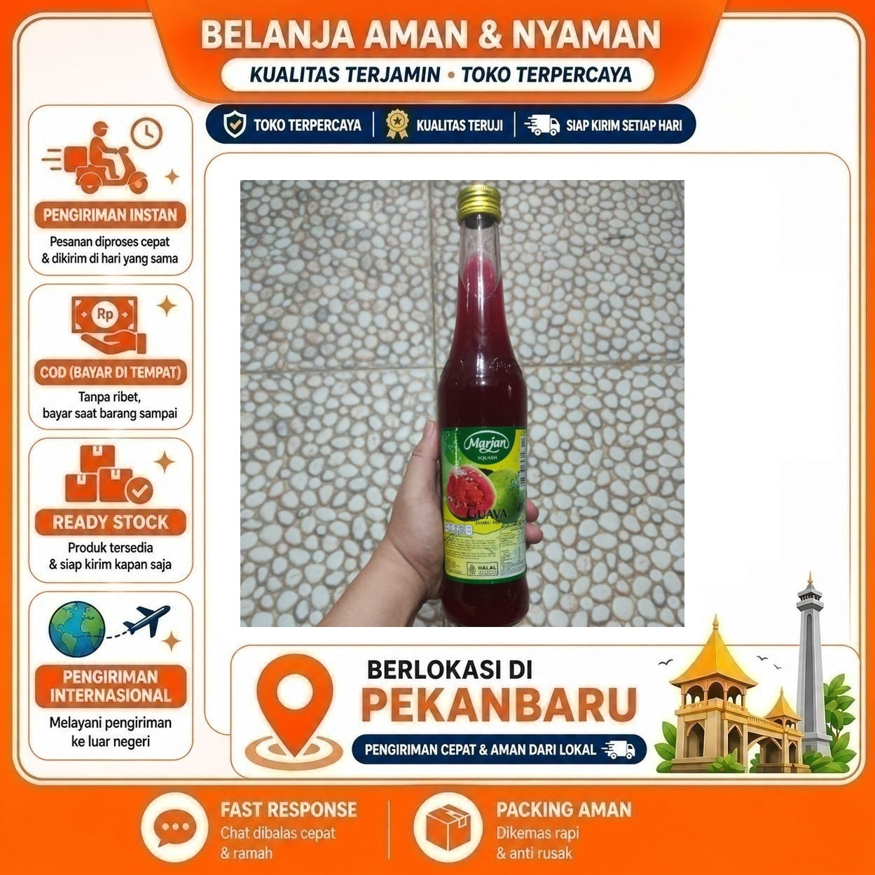 [SDW] pekanbaru/400ml Marjan Squash Sirup Rasa Buah Jambu Guava Bahan Minuman Syrup Mix Drink Halal