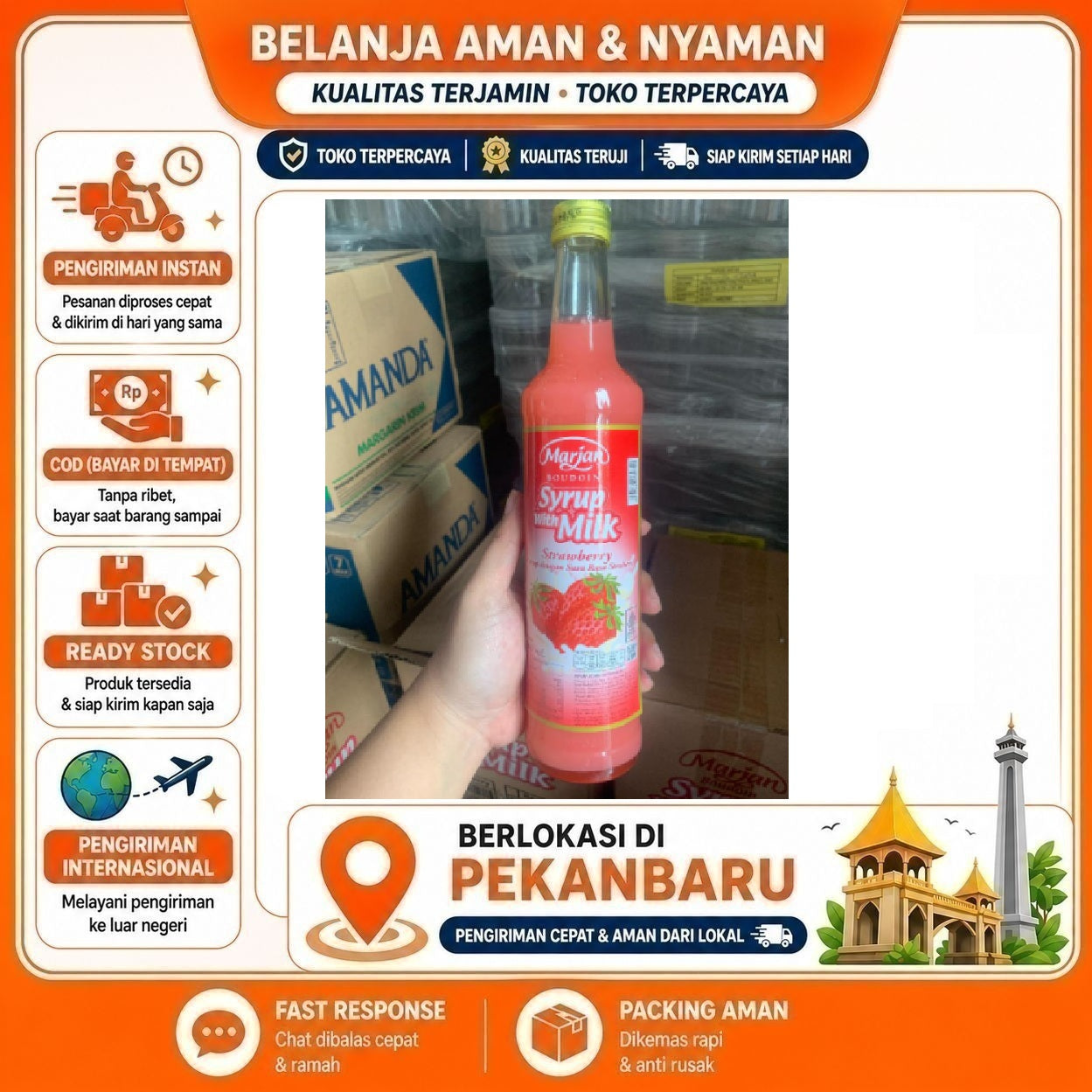 [SDW] pekanbaru/460ml Marjan Boudoin Syrup With Milk Rozen Flavor Sirup Susu Rasa Bunga Mawar Halal