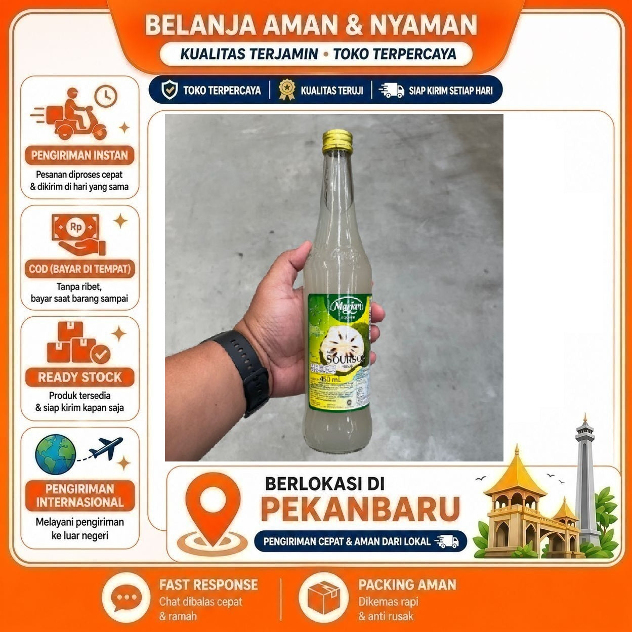 [SDW] pekanbaru/400ml Marjan Squash Sirup Rasa Buah Sirsak Sourop Bahan Minuman Syrup Kemasan Halal