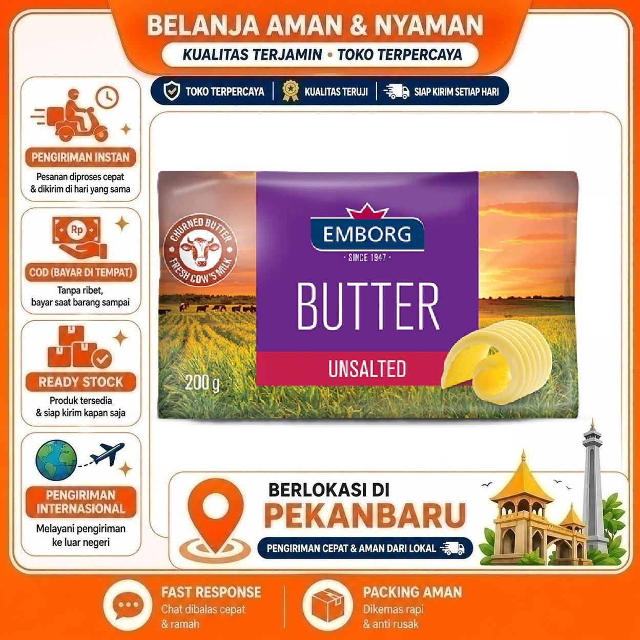 [SDW] pekanbaru/200 gr Emborg Butter Unsalted Mentega Tawar Kebutuhan Memasak Bahan Makanan Halal