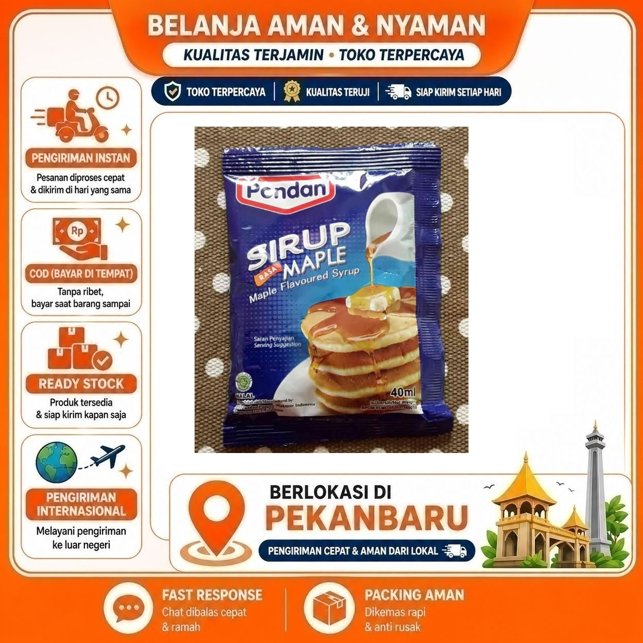 [SDW] pekanbaru/40ml Pondan Sirup Rasa Maple Flavoured Syrup Bahan Dekorasi Kue Pancake Mix Halal