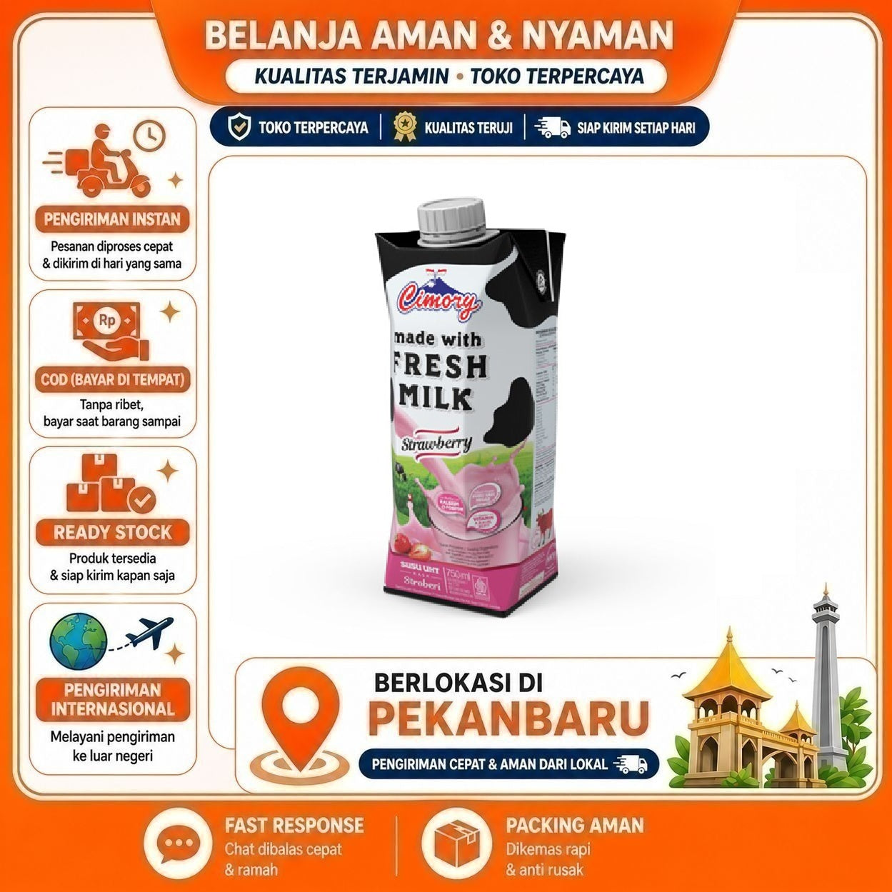 [SDW] pekanbaru/750ml Cimory Susu UHT Rasa Stroberi Made With Fresh Milk Strawberry Flavour Halal