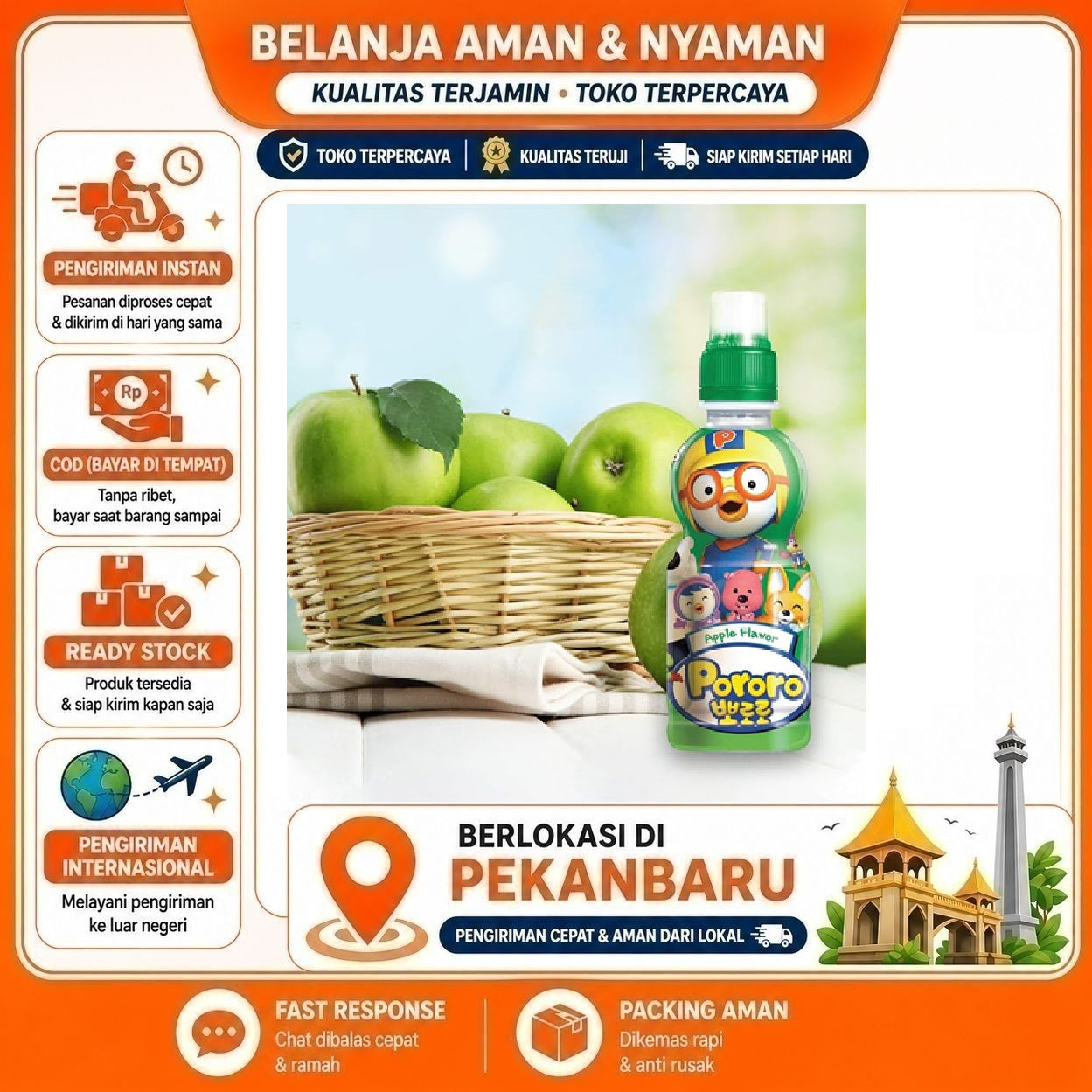 [SDW] pekanbaru/235ml Pororo Apple Flavour Minuman Anak Rasa Buah Apel Kemasan Botol Praktis Halal