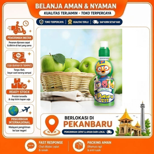 Pekanbaru 235ml Pororo Apple Flavour Minuman Anak Rasa Buah Apel Kemasan Botol Praktis Halal