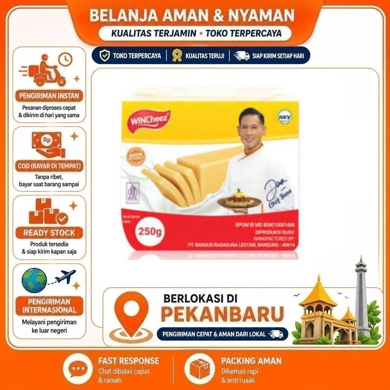 [SDW] pekanbaru/Keju Cheddar Wincheez 250gr - Topping & Adonan, Halal Processed Cheese Olahan Enak