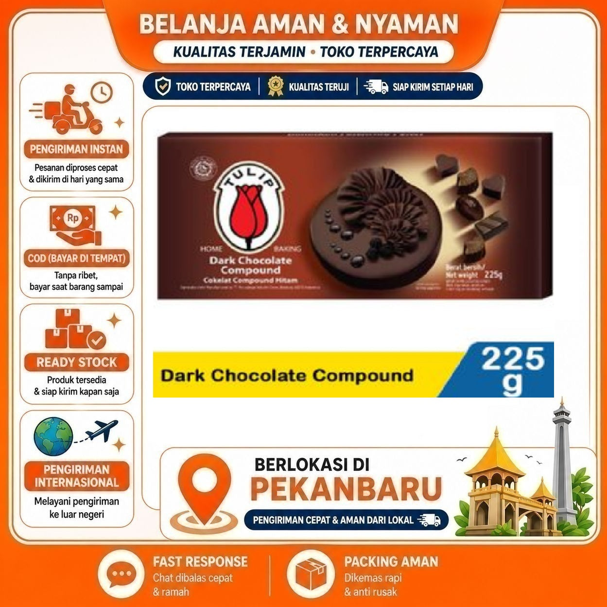 [SDW] pekanbaru/225 Gram Tulip Dark Chocolate Compound Cokelat Hitam Coklat Batang Bahan Kue Halal