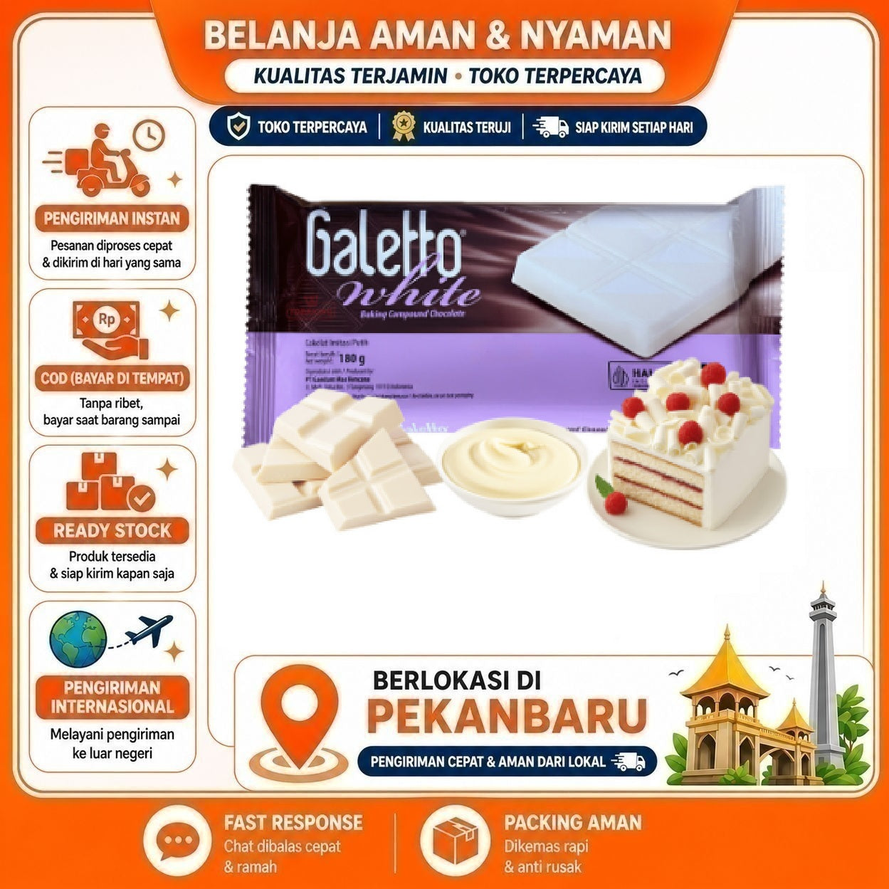 [SDW] pekanbaru/180 Gram Galetto White Baking Compound Chocolate Cokelat Putih Bahan Dekorasi Kue