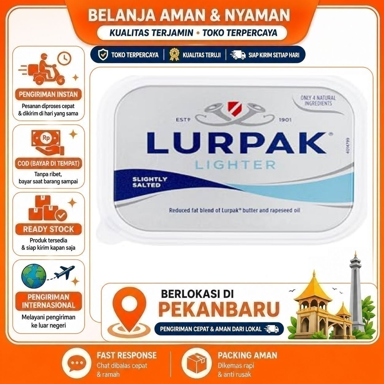 [SDW] pekanbaru/250 gr Lurpak Lighter Slightly Salted Butter Mentega Sedikit Asin Kebutuhan Memasak